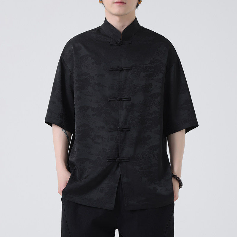 夏季薄款大码男士中国风唐装手工盘扣短袖衬衫休闲立领汉服中式,淘宝优惠券,粉丝福利购,淘宝优惠卷