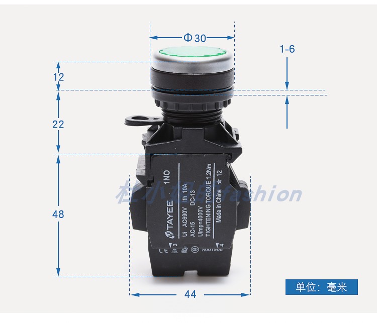 TAYEE上海天逸 220V带灯按钮开关 自复发光平钮LA42PD-10 01 22mm - 图0