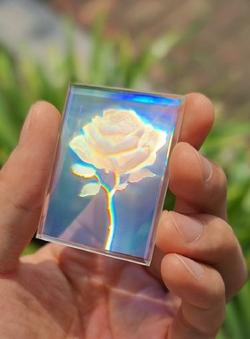全息玫瑰赛博朋克手工礼物玻璃摆件裸眼3D照片 光光科学收藏