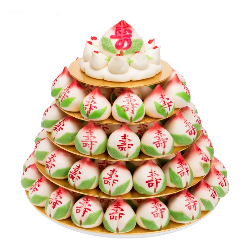 寿盈门老人寿桃馒头高层生日中式蛋糕礼盒传统过寿贺寿祝寿寿桃包 - 图3