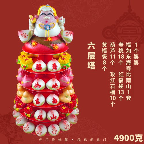 寿桃馒头礼盒老人生日礼物多层高层蛋糕长辈祝寿贺寿花馍大寿桃包 - 图2