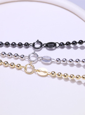 DIY配件 S925纯银项链 圆珠豆豆银链 光版隔珠加粗锁骨链