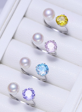 DIY配件S925纯银彩色锆石戒指