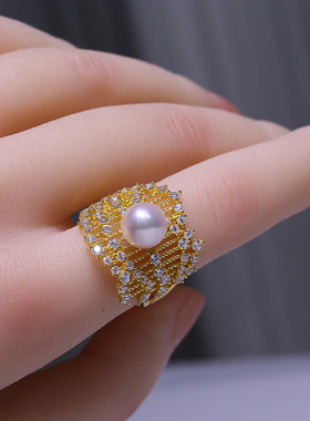 DIY配件S925纯银珍珠戒指空托