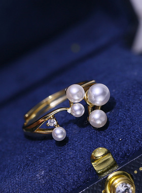 DIY配件S925纯银珍珠戒指空托配