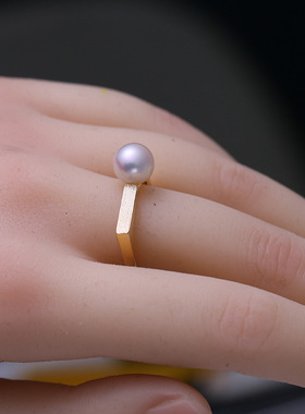 DIY配件S925纯银精致磨砂珍珠戒