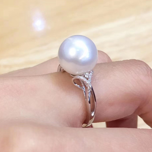 DIY配件 S925纯银珍珠戒指空托 小清新女款指环戒托适合9-10mm - 图0