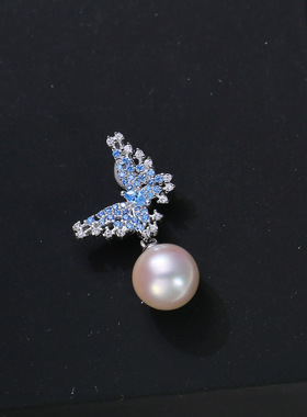 DIY配件 S925纯银珍珠吊坠空托 高级感蝴蝶项坠银托半成品7-12mm