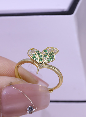 diy珍珠配件叶子戒指空托