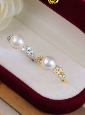 DIY配件S925纯银珍珠戒指空托