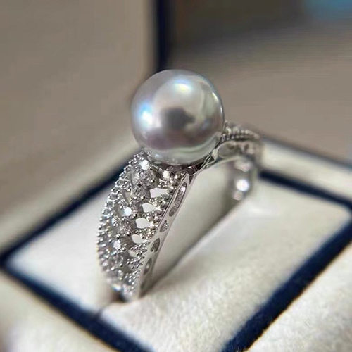 DIY配件 S925纯银时尚减龄珍珠玉石戒指空托 半成品手工指环戒托 - 图1