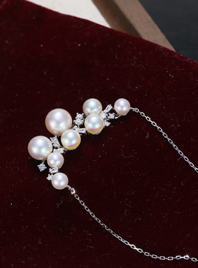 DIY配件 S925纯银复古珍珠吊坠空托 多珠项链坠子圆巴银托半成品