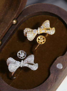 DIY配件S925纯银蝴蝶结珍珠戒托