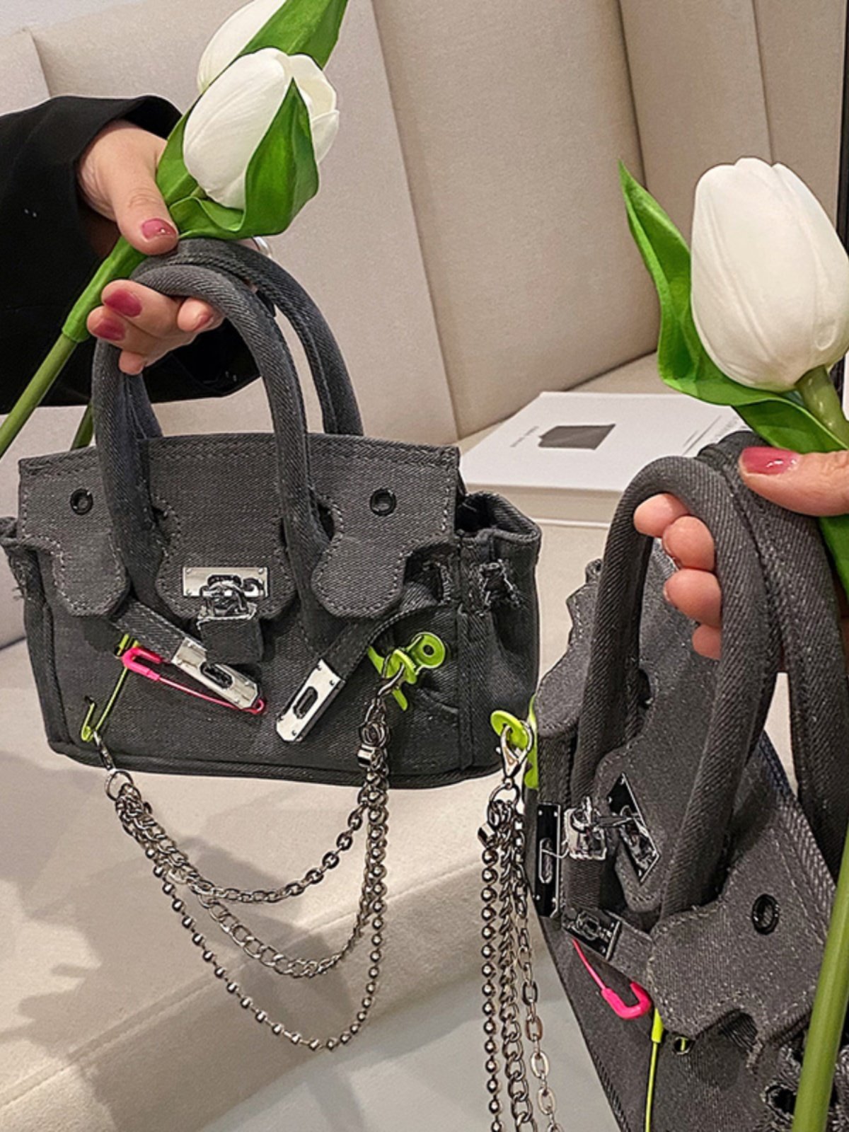 小众设计包包女2026新款潮时尚牛仔布斜挎包大容量通勤手提铂金包,淘宝优惠券,粉丝福利购,淘宝优惠卷