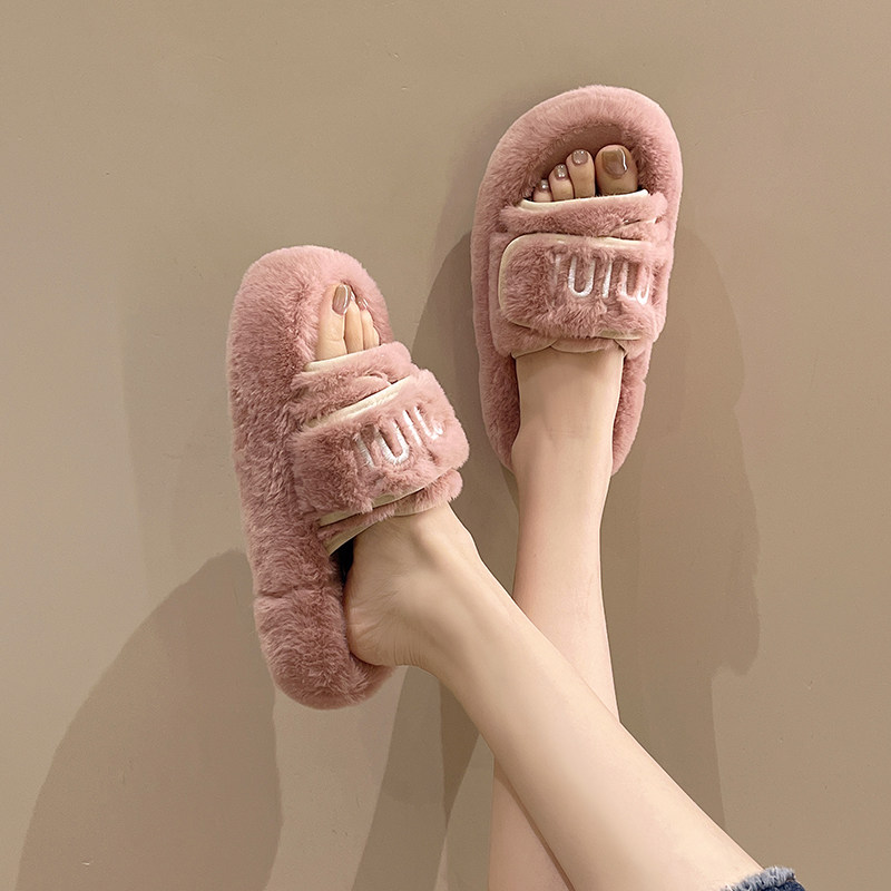 秋冬网红居家毛毛拖鞋女外穿厚底增高羊羔毛一字棉拖鞋大码41-42,淘宝优惠券,粉丝福利购,淘宝优惠卷