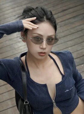 Y2K辣妹欧美INS风墨镜女潮时尚无框猫眼太阳镜凹造型个性防紫外线