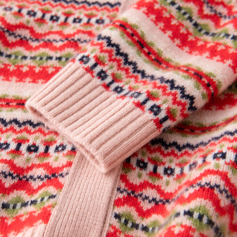 费尔岛提花~治愈色系100纯山羊绒POLO领加厚羊绒衫女,淘宝优惠券,粉丝福利购,淘宝优惠卷