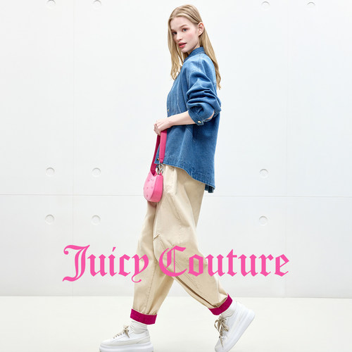 【100%棉】Juicy Couture橘滋休闲裤女米白撞色灯芯绒束脚长裤 - 图3