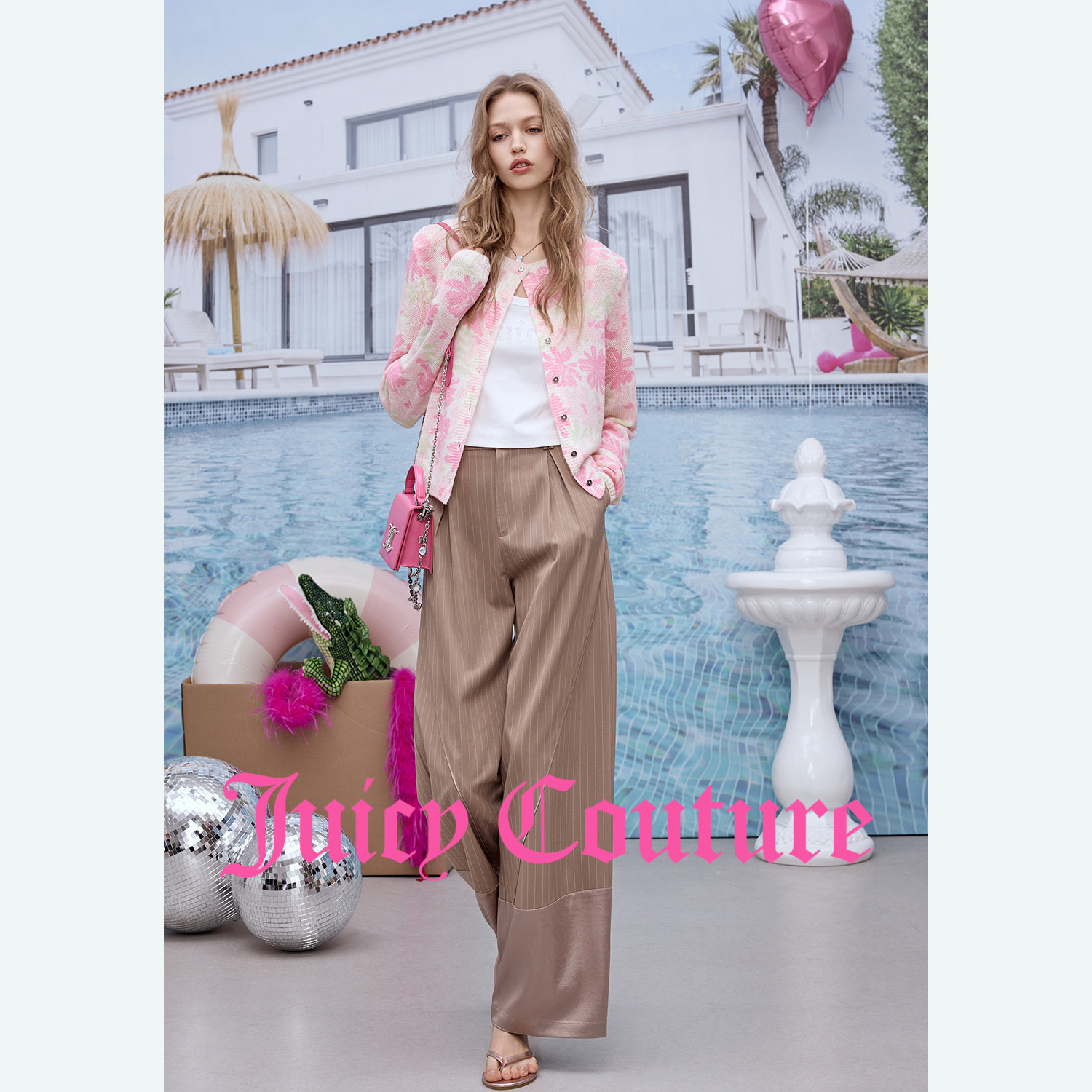 Juicy Couture橘滋外套女26春季新款撞色花朵印花针织薄毛衣开衫,淘宝优惠券,粉丝福利购,淘宝优惠卷