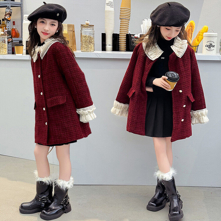 女童小香风羽绒毛呢大衣冬装新款2025儿童红色拜年服秋冬女孩外套,淘宝优惠券,粉丝福利购,淘宝优惠卷