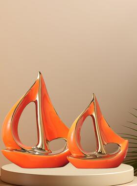 现代轻奢风一帆风顺帆船摆件套装家居客厅酒柜电视柜办公室装饰品