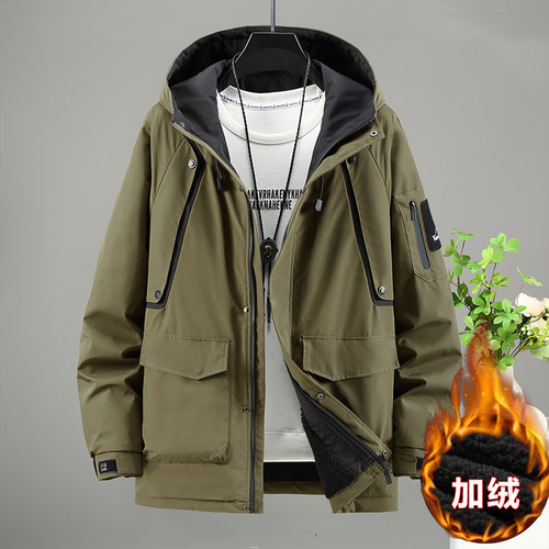 300斤春秋加绒加厚大码外套男宽松棉服加肥加大休闲薄款棉衣夹克 - 图3