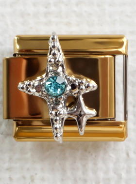 5件不锈钢意大利模块手链金底蓝色星星DIY弹力拼接Italian charm
