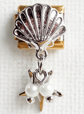 5件不锈钢意大利模块手链金底黑白花朵DIY弹力手环Italian charms