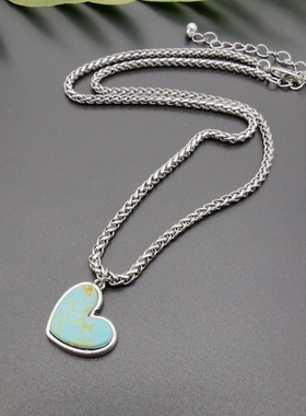 外贸饰品A2新款这质感复古心形镶嵌石头街拍走秀漂亮大气项链