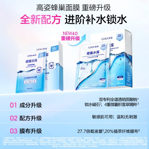 高姿新升级4.0蜂巢水库盈润面膜玻尿酸补水保湿贴片面膜护肤品 - 图0