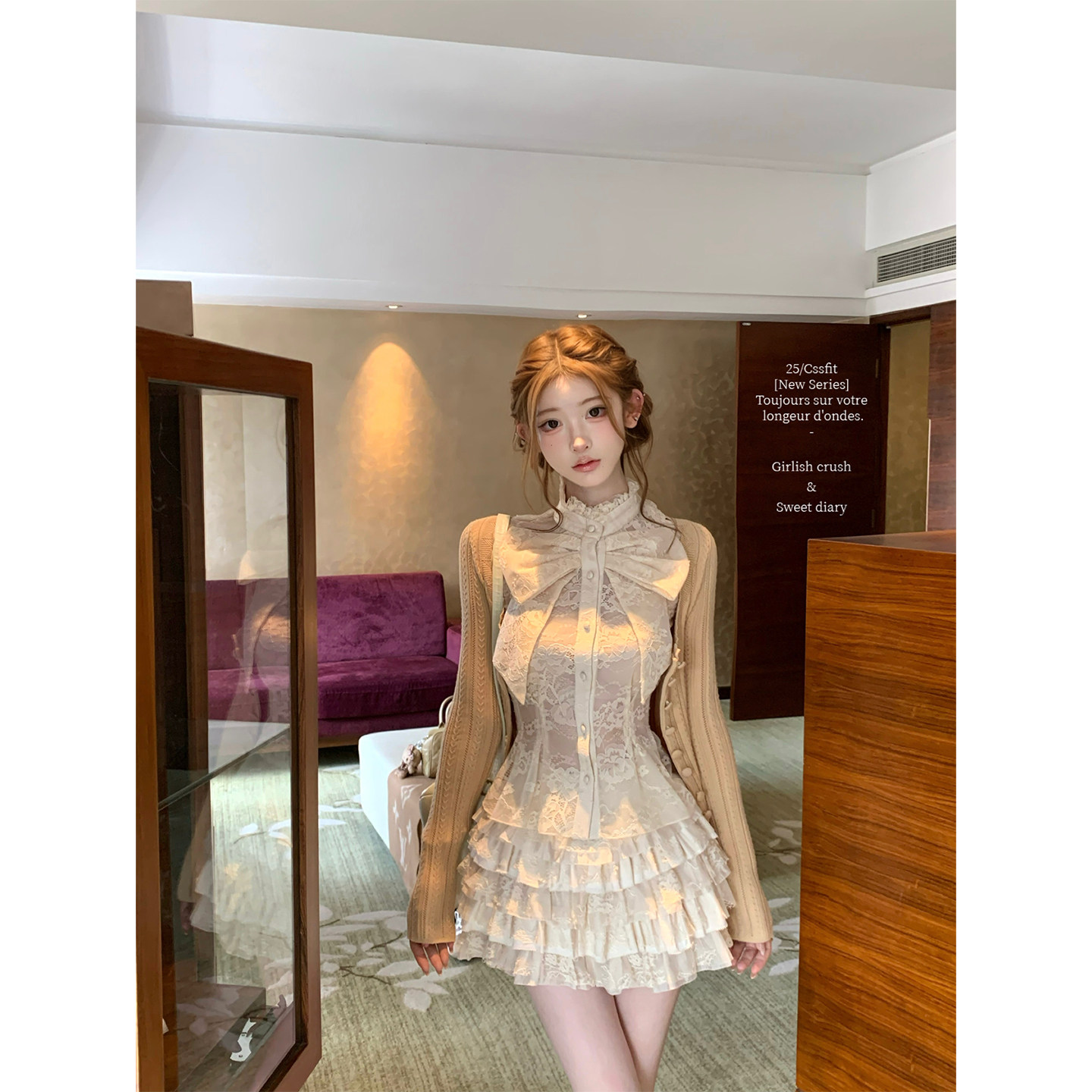 迟伞伞25/fw 琉克斯回信 定制蝴蝶结无袖衬衫千层蕾丝短裙套装,淘宝优惠券,粉丝福利购,淘宝优惠卷