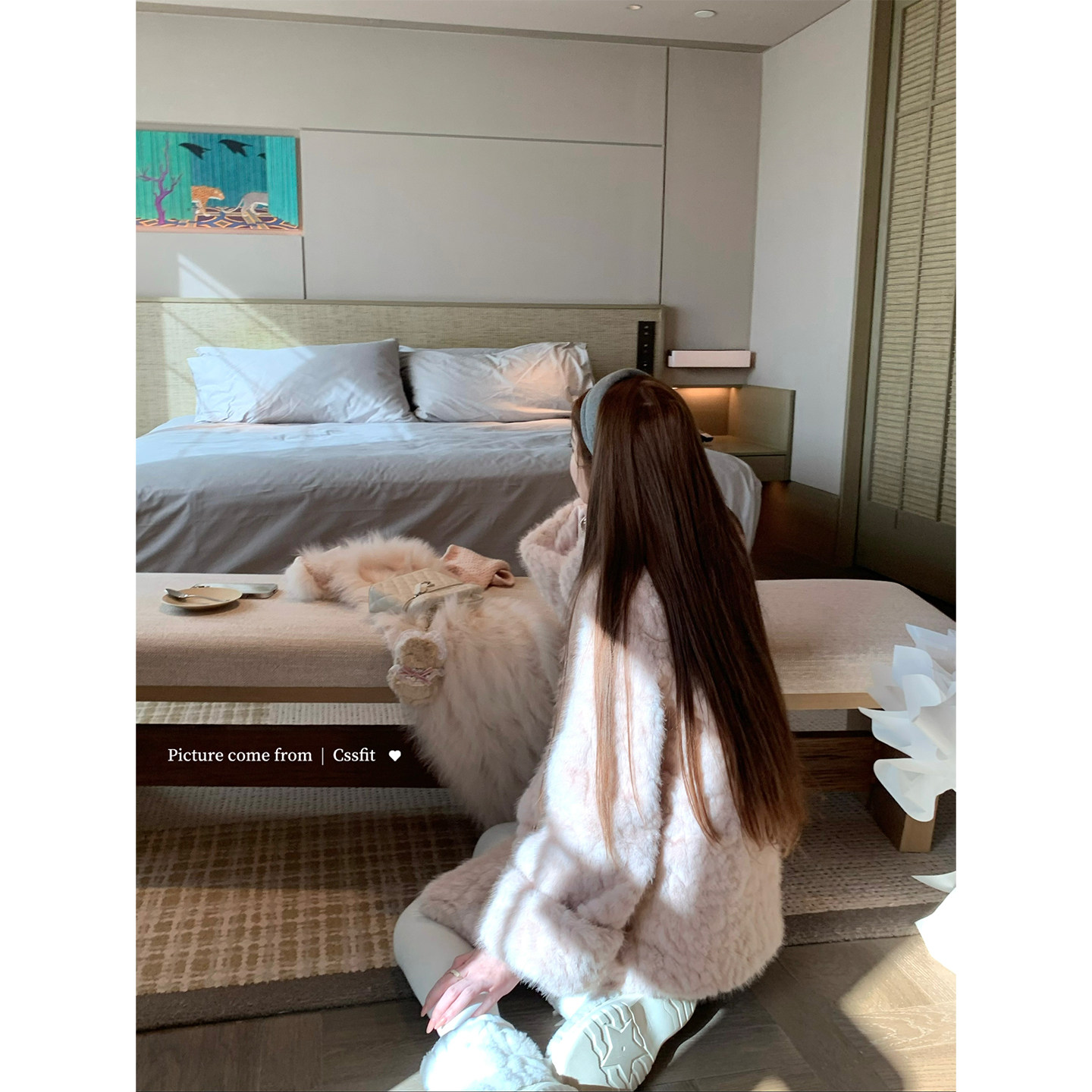 迟伞伞25/fw 胭脂兔 粉色滩羊毛翻领皮毛一体羊羔毛环保皮草外套,淘宝优惠券,粉丝福利购,淘宝优惠卷