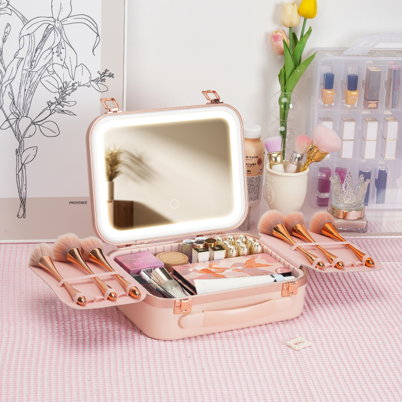 带灯化妆箱LED化妆包旅行化妆品收纳包便携出行手提精致款式简约 - 图2