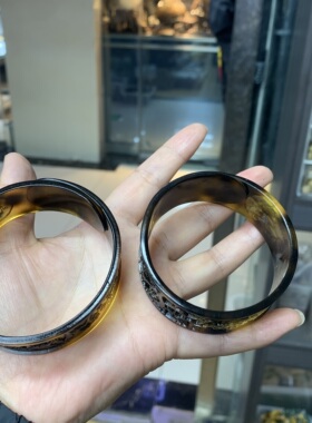 山龟壳花色开口手镯满血文玩手把件复古工艺摆件饰品