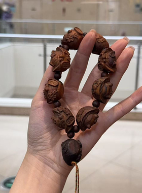 天然沉香木招财猫元宝手串