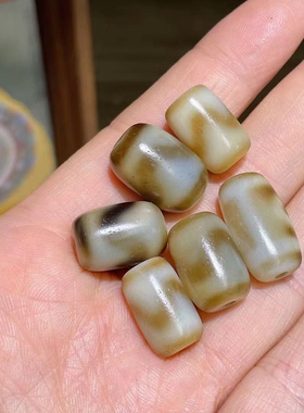 虎牙白化玛瑙天珠台工渗透工艺马蹄纹九眼天珠风化包浆文玩配珠