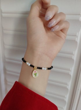 原创设计保色郁金香双面滴油手链 项链