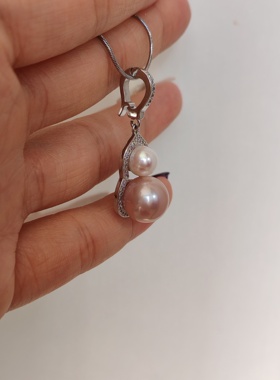 天然淡水浅粉浅紫色珍珠新中式葫芦项链寓意福禄新年礼物一物一图