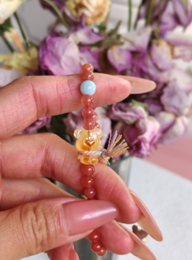 原创2025新款天然蜜蜡小熊南红手链女