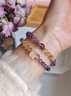 原创2025新款新中式紫水晶紫柠檬黄貔貅双圈手链手串