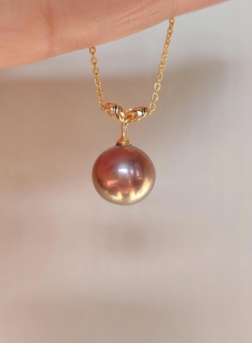 淡水紫色冒绿光珍珠吊坠豆芽吊坠近正圆镜面光强光豪华礼物气质