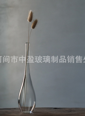 鹤首玻璃花插 日式禅意透亮玻璃花器 玉净瓶花入空间茶室家居摆件