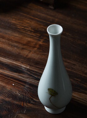 景德镇影青手绘花插花瓶家居饰品茶道摆件创意小瓷瓶多肉花盆