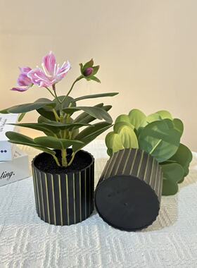 跨境琴叶榕带花黑底金线盆栽北欧风家居客厅桌面仿真假花盆景摆件