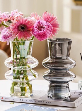 现代简约烟灰玻璃花瓶感ins风摆件水养水培插花客厅桌面家居