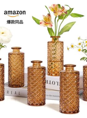 亚马逊小花瓶套装摆件ins风花瓶玻璃感家居装饰工厂