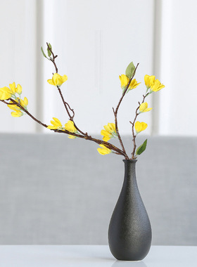 陶瓷花瓶简约黑陶客厅家居装饰品摆件复古黑色陆宝干花插花器花盆