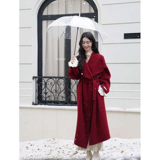 贰羊设计【锦玉】秋冬清冷感气质高级感双面呢羊毛长款大衣外套女