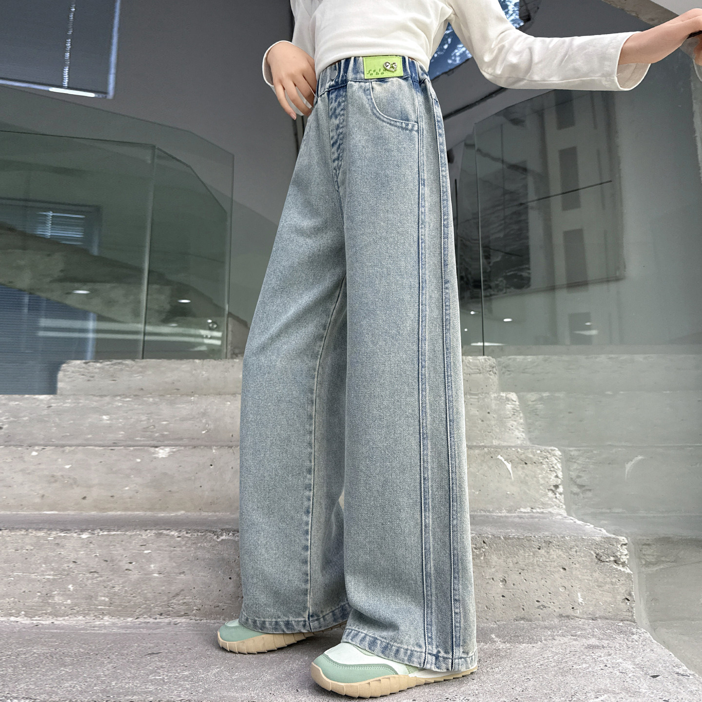 中大女童牛仔裤春装2026新款中学生洋气阔腿裤女孩百搭直筒长裤子,淘宝优惠券,粉丝福利购,淘宝优惠卷