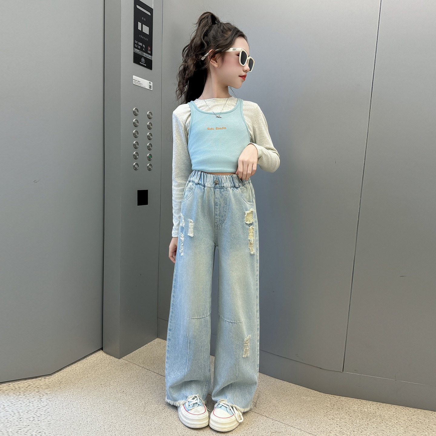 女童春装破洞牛仔裤外穿2026新款韩版大童直筒阔腿裤中学生长裤子,淘宝优惠券,粉丝福利购,淘宝优惠卷